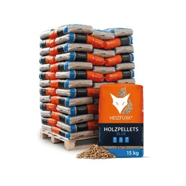 Designsanstitre_3_a9ad5699-d4bd-4db6-bb44-591f0d6e1851-1-1.jpg Heizfuxx Holzpellets Blue ENplus A1 – 975 kg Palette (65×15 kg), Heizwert ≥4,6 kWh/kg, Nadelholz – Bild 1