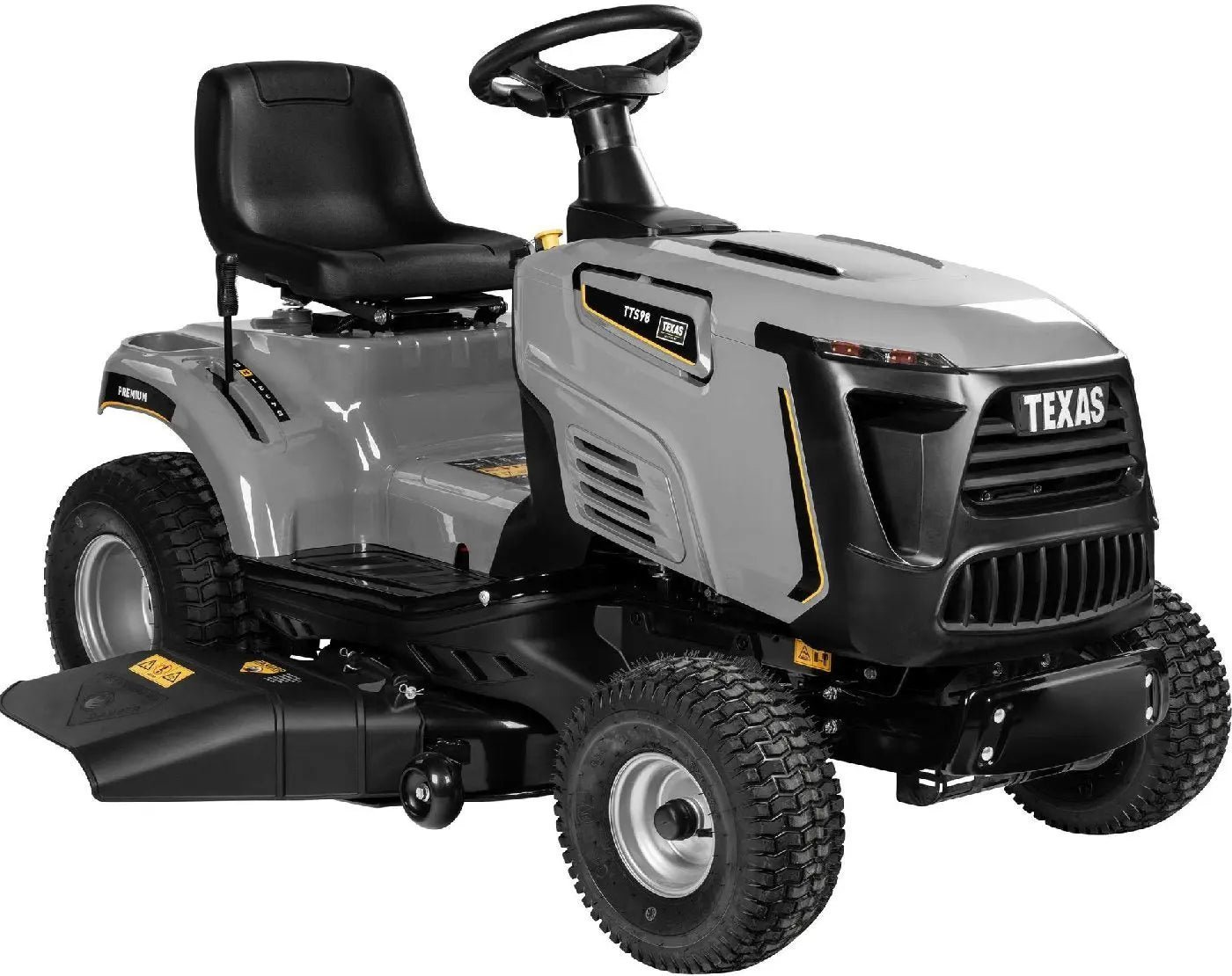 Texas_Premium_TTS98_20240524-1-1.jpg Texas Rasentraktor TTS98 Aufsitzmäher 98 cm Schnittbreite, 12 PS Loncin Motor, Seitenauswurf & Mulchfunktion – Bild 1