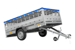 Anhänger 264×150 UNITRAILER GARDEN 265 KIPP mit Gitteraufsatz, Flachplanenträgern und blauer Plane-Neu