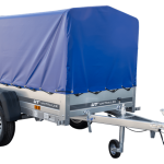Anhänger Garden Trailer 200 KIPP 200×106 cm 750 kg [mit Hochspriegel, blauer Hochplane und Stützrad]-Neu