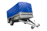 Anhänger mit Blattfedern 230×125 UNITRAILER FORCE 230/R KIPP mit H-800 Spriegel und blauer Hochplane-Neu