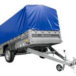 Anhänger mit Blattfedern 230×125 UNITRAILER FORCE 230/R KIPP mit H-800 Spriegel und blauer Hochplane-Neu