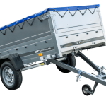 Anhänger mit faltbarer Deichsel GARDEN TRAILER 230 KIPP mit zusätzlichen Bordwänden, Stützrad und blauer Flachplane-Neu