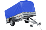 Auto Anhänger 230×125 Garden Trailer 230 KIPP Unitrailer 750 kg mit Stützrad, blauer Hochplane und Hochspriegel-Neu