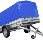 Auto Anhänger 230×125 Garden Trailer 230 KIPP Unitrailer 750 kg mit Stützrad, blauer Hochplane und Hochspriegel-Neu