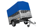 Autoanhänger 200×125 UNITRAILER GARDEN 201 KIPP mit Netzseitenwänden, H-800 Rahmen und grauer Plane-Neu