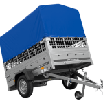 Autoanhänger 200×125 UNITRAILER GARDEN 201 KIPP mit Netzseitenwänden, H-800 Rahmen und grauer Plane-Neu