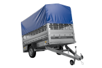 Autotransportanhänger 264×125 UNITRAILER FORCE 264 KIPP mit Gitterwänden, H-800 Rahmen und blauer Plane-Neu