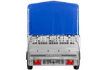 Autotransportanhänger auf Blattfedern 264×125 UNITRAILER GARDEN 264/R KIPP mit Gitterwänden, H-800 Rahmen und blauer Plane-Neu – Bild 5