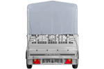 Autotransportanhänger auf Blattfedern 264×125 UNITRAILER GARDEN 264/R KIPP mit Gitterwänden, H-800 Rahmen und grauer Plane-Neu – Bild 5