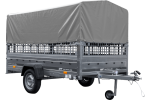 Autotransportanhänger auf Blattfedern 264×150 UNITRAILER GARDEN 265/R KIPP mit Gitterwänden, H-800 Rahmen und grauer Plane-Neu