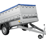 Autotransportanhänger auf Federn 230×125 UNITRAILER FORCE 230/R KIPP mit BIS-Seitenwänden, H-0-Rahmen und blauer Plane-Neu