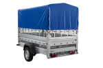 Autotransportanhänger auf Federn 230×125 UNITRAILER FORCE 230/R KIPP mit Gitterwänden, H-800 Rahmen und blauer Plane-Neu – Bild 3