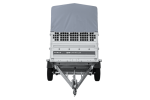 Autotransportanhänger auf Federn 230×125 UNITRAILER FORCE 230/R KIPP mit Gitterwänden, H-800 Rahmen und grauer Plane-Neu – Bild 9
