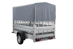 Autotransportanhänger auf Federn 230×125 UNITRAILER FORCE 230/R KIPP mit Gitterwänden, H-800 Rahmen und grauer Plane-Neu – Bild 3
