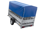 Autotransportanhänger auf Federn 264×125 UNITRAILER FORCE 264/R KIPP mit Gitterwänden, H-800 Rahmen und blauer Plane-Neu – Bild 9