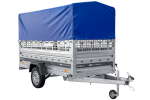 Autotransportanhänger auf Federn 264×125 UNITRAILER FORCE 264/R KIPP mit Gitterwänden, H-800 Rahmen und blauer Plane-Neu – Bild 4