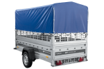 Autotransportanhänger auf Federn 264×125 UNITRAILER FORCE 264/R KIPP mit Gitterwänden, H-800 Rahmen und blauer Plane-Neu – Bild 6