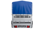 Autotransportanhänger auf Federn 264×125 UNITRAILER FORCE 264/R KIPP mit Gitterwänden, H-800 Rahmen und blauer Plane-Neu – Bild 3