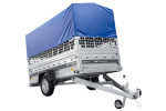 Autotransportanhänger auf Federn 264×125 UNITRAILER FORCE 264/R KIPP mit Gitterwänden, H-800 Rahmen und blauer Plane-Neu