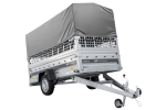Autotransportanhänger auf Federn 264×125 UNITRAILER FORCE 264/R KIPP mit Gitterwänden, H-800 Rahmen und grauer Plane-Neu