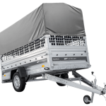Autotransportanhänger auf Federn 264×125 UNITRAILER FORCE 264/R KIPP mit Gitterwänden, H-800 Rahmen und grauer Plane-Neu