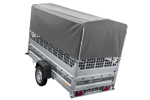 Autotransportanhänger auf Federn 264×125 UNITRAILER FORCE 264/R KIPP mit Gitterwänden, H-800 Rahmen und grauer Plane-Neu – Bild 5