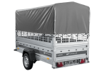 Autotransportanhänger auf Federn 264×125 UNITRAILER FORCE 264/R KIPP mit Gitterwänden, H-800 Rahmen und grauer Plane-Neu – Bild 9