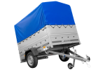 Einachsanhänger 200×125 UNITRAILER GARDEN 201 KIPP mit BIS-Seitenwänden, H-800-Rahmen und blauer Plane-Neu
