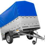 Einachsanhänger 200×125 UNITRAILER GARDEN 201 KIPP mit BIS-Seitenwänden, H-800-Rahmen und blauer Plane-Neu