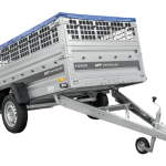 Einachsanhänger 230×125 UNITRAILER FORCE 230 KIPP mit Gitterseitenwänden, H-0-Rahmen und blauer Plane-Neu