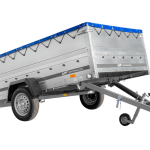 Einachsanhänger 264×150 UNITRAILER GARDEN 265 KIPP mit zusätzlichen Bordwänden, H-0-Rahmen und blauer Plane-Neu