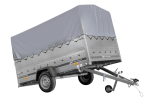 Einachsanhänger 264×150 UNITRAILER GARDEN 265 KIPP mit zusätzlichen Bordwänden, H-800-Rahmen und grauer Plane-Neu