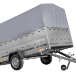 Einachsanhänger 264×150 UNITRAILER GARDEN 265 KIPP mit zusätzlichen Bordwänden, H-800-Rahmen und grauer Plane-Neu