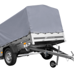 Einachsanhänger auf Blattfedern 200×125 UNITRAILER GARDEN 201/R KIPP mit H-800-Rahmen und grauer Plane-Neu