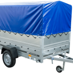 Einachsanhänger auf Blattfedern 230×125 UNITRAILER GARDEN 230/R KIPP mit BIS-Seiten, H-800-Rahmen und blauer Plane-Neu