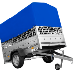 Einachsanhänger auf Federn 200×125 UNITRAILER GARDEN 201/R KIPP mit Gitterwänden, H-800-Rahmen und blauer Plane-Neu