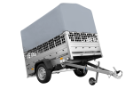 Einachsanhänger auf Federn 200×125 UNITRAILER GARDEN 201/R KIPP mit Gitterwänden, H-800-Rahmen und grauer Plane-Neu