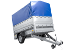 Einachsiger Anhänger auf Blattfedern 230×125 UNITRAILER FORCE 230/R KIPP mit BIS-Seitenwänden, H-800-Rahmen und blauer Plane-Neu