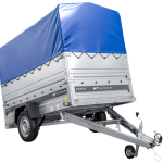 Einachsiger Anhänger auf Blattfedern 230×125 UNITRAILER FORCE 230/R KIPP mit BIS-Seitenwänden, H-800-Rahmen und blauer Plane-Neu