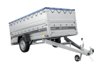 Einachsiger Anhänger auf Blattfedern 264×125 UNITRAILER FORCE 264/R KIPP mit BIS-Seitenwänden, H-0-Rahmen und blauer Plane-Neu
