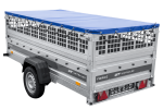 Einachsiger Anhänger auf Blattfedern 264×125 UNITRAILER FORCE 264/R KIPP mit Gitterseitenwänden, H-0-Rahmen und blauer Plane-Neu – Bild 7