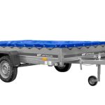 Einachsiger Anhänger auf Blattfedern 264×150 UNITRAILER GARDEN 265/R KIPP mit H-0-Rahmen und blauer Plane-Neu