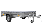 Einachsiger Anhänger auf Blattfedern 264×150 UNITRAILER GARDEN 265/R KIPP mit H-0-Rahmen und grauer Plane-Neu