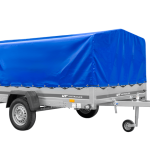 Einachsiger Anhänger auf Blattfedern 264×150 UNITRAILER GARDEN 265/R KIPP mit H-800 Rahmen und blauer Plane-Neu