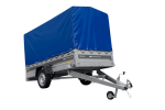 Einachsiger Anhänger mit Blattfedern 264×125 UNITRAILER FORCE 264/R KIPP mit H-1100 Spriegel und blauer Plane-Neu