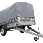 Einachsiger Anhänger mit Blattfedern 264×125 UNITRAILER FORCE 264/R KIPP mit H-800 Spriegel und grauer Plane-Neu