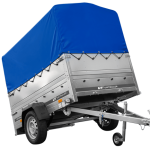 Leichtanhänger auf Blattfedern 200×125 UNITRAILER GARDEN 201/R KIPP mit BIS-Seiten, H-800-Rahmen und blauer Plane-Neu