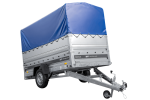 Leichter Anhänger auf Blattfedern 264×125 UNITRAILER FORCE 264/R KIPP mit BIS-Seitenwänden, H-800-Rahmen und blauer Plane-Neu
