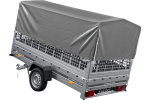 PKW-Anhänger 264×150 UNITRAILER GARDEN 265 KIPP mit Gitteraufsatz, Hochspriegel H-800 und grauer Plane-Neu – Bild 3
